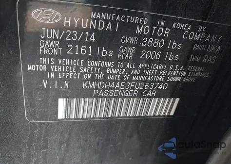 2015 Hyundai Elantra Se z USA, uszkodzony, nr VIN KMHDH4AE3FU263740